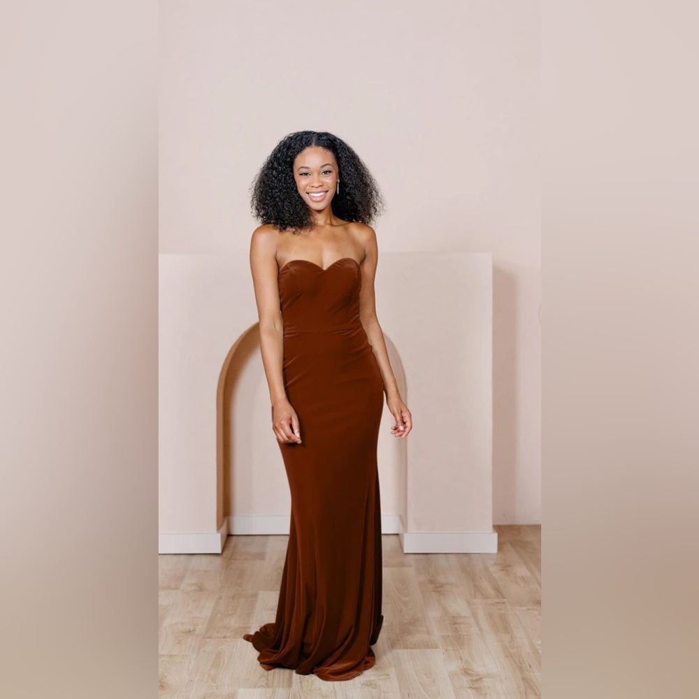 Revelry Quinn Velvet Bridesmaids Dress Gown Wedding Rust 6